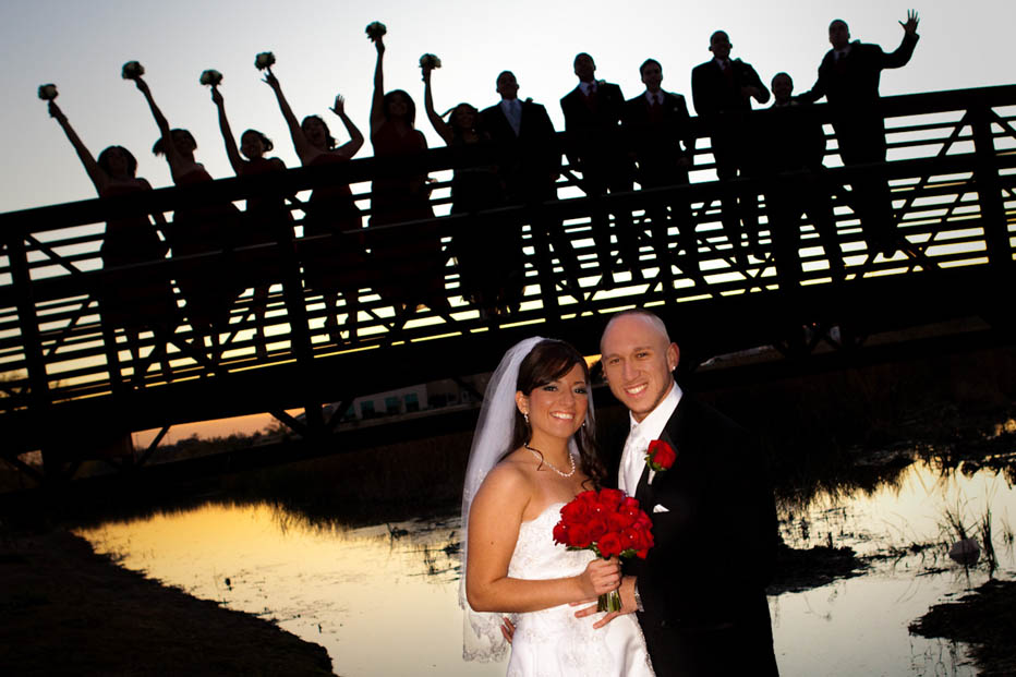 dallas wedding photography party on bridge and videographer